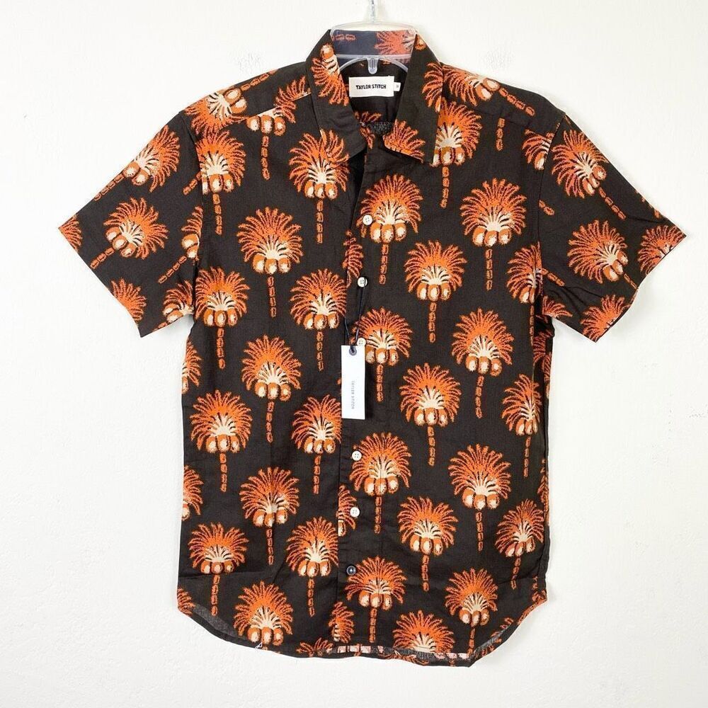 Taylor Stitch The Short Sleeve Hawthorne in Mirage Palm Linen Blend Button Up XS - Picture 2 of 7